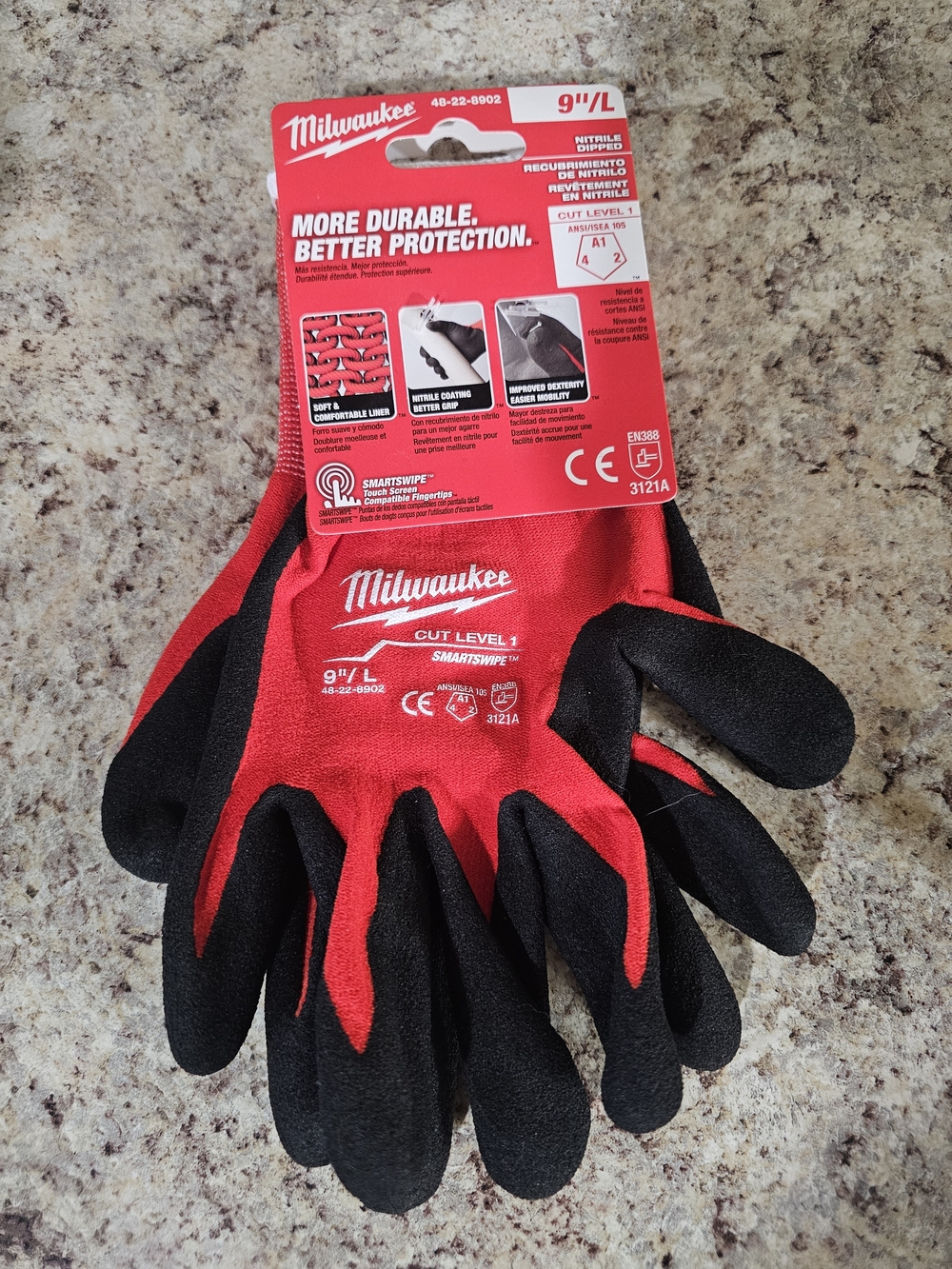 Milwaukee Men’s Red and Black Nitrile Work Gloves - Cut Level 1, 9"/L